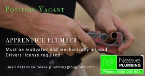 Apprentice plumber position, plumbing apprentice, apprentice plumber